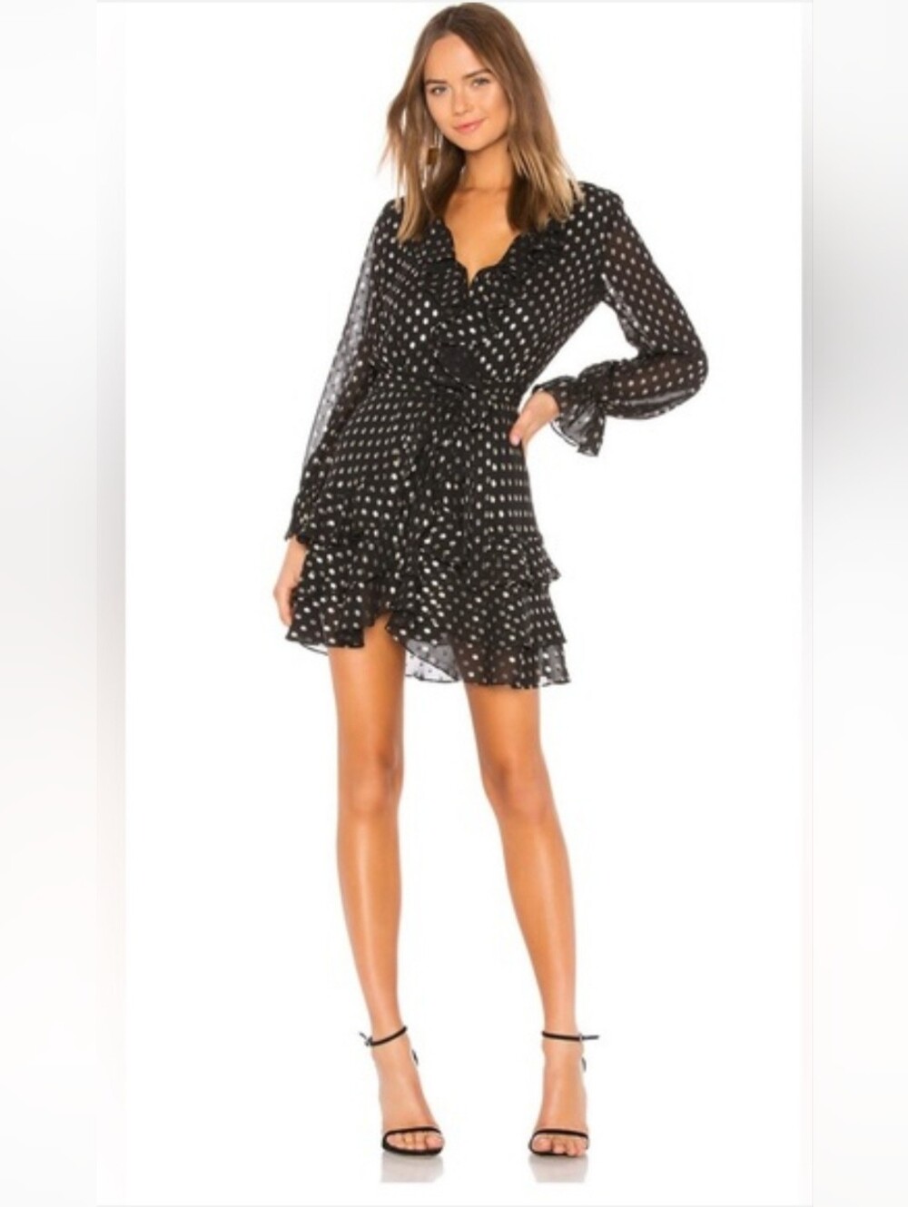Bardot Black Polka Dot Ruffle Tiered Mini Dress